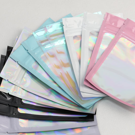 Zip Lock Bags 10.5x15cm Holographic PE Plastic Clear Window 50pcs