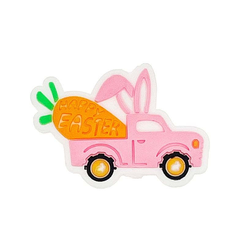 Silicone Focal Beads Rabbit Carrot Car With Happy Easter Text 20pcs