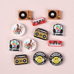 Silicone Focal Beads Music Themed Retro Radio and Smiley Face Circle Badge 4