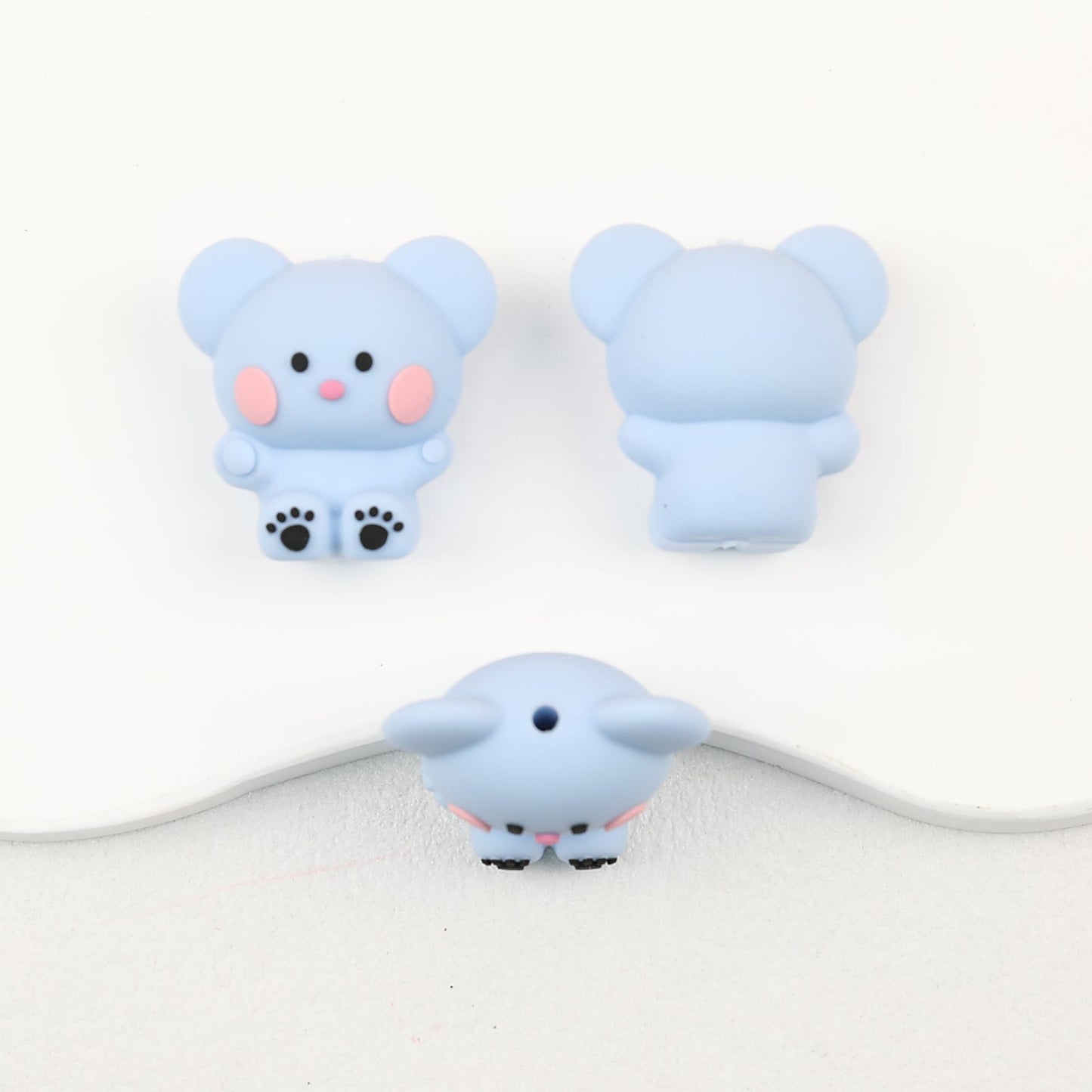 3D Animal Silicone Focal Beads Cute Rabbit Dog Design 20pcs - Blue Mouse
