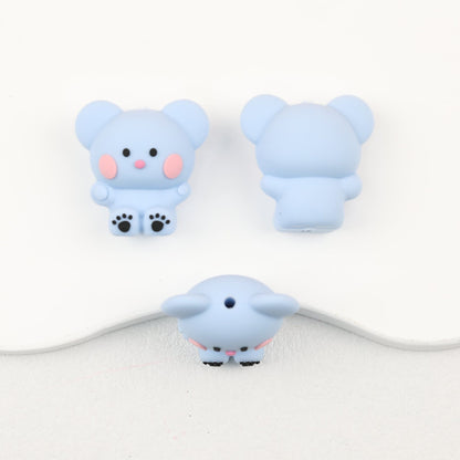 3D Animal Silicone Focal Beads Cute Rabbit Dog Design 20pcs - Blue Mouse