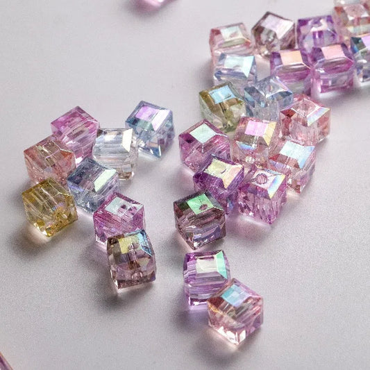Transparent Faceted Square Acrylic Beads 8mm Plating Pastel Glow 500pcs