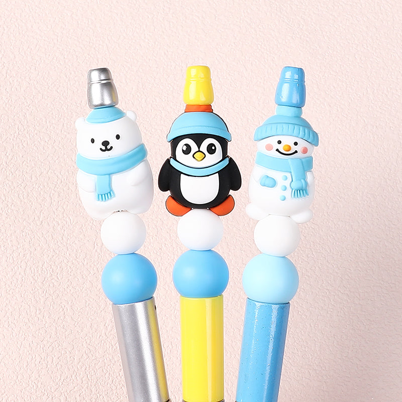 Silicone 3D Focal Beads Winter Theme Polar Bear Snow Monster Wearing Hats 20pcs 8