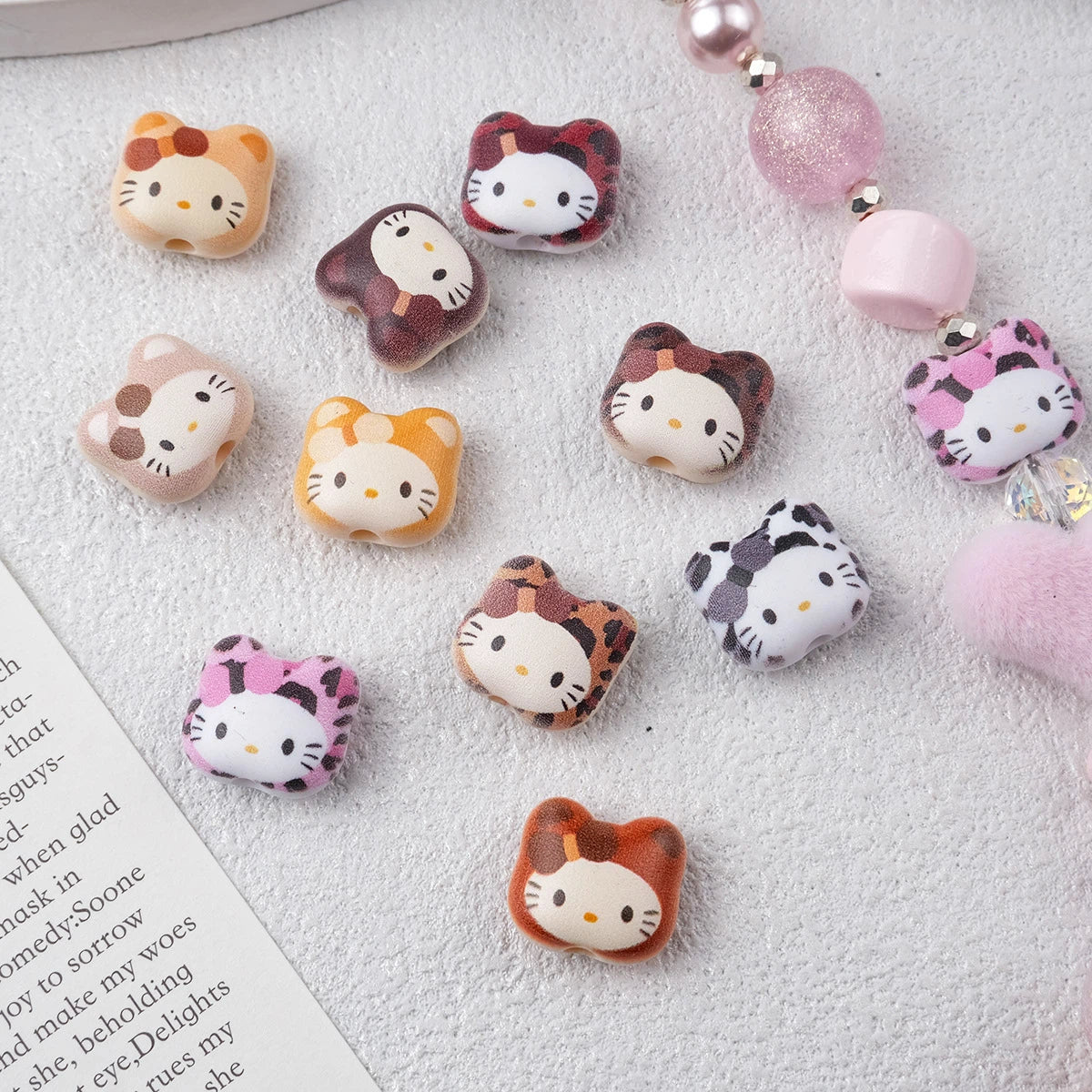 Leopard Print Hello KT Acrylic Beads 14mm Matte Finish 20pcs