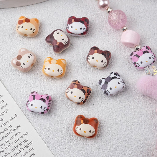Leopard Print Hello KT Acrylic Beads 14mm Matte Finish 20pcs