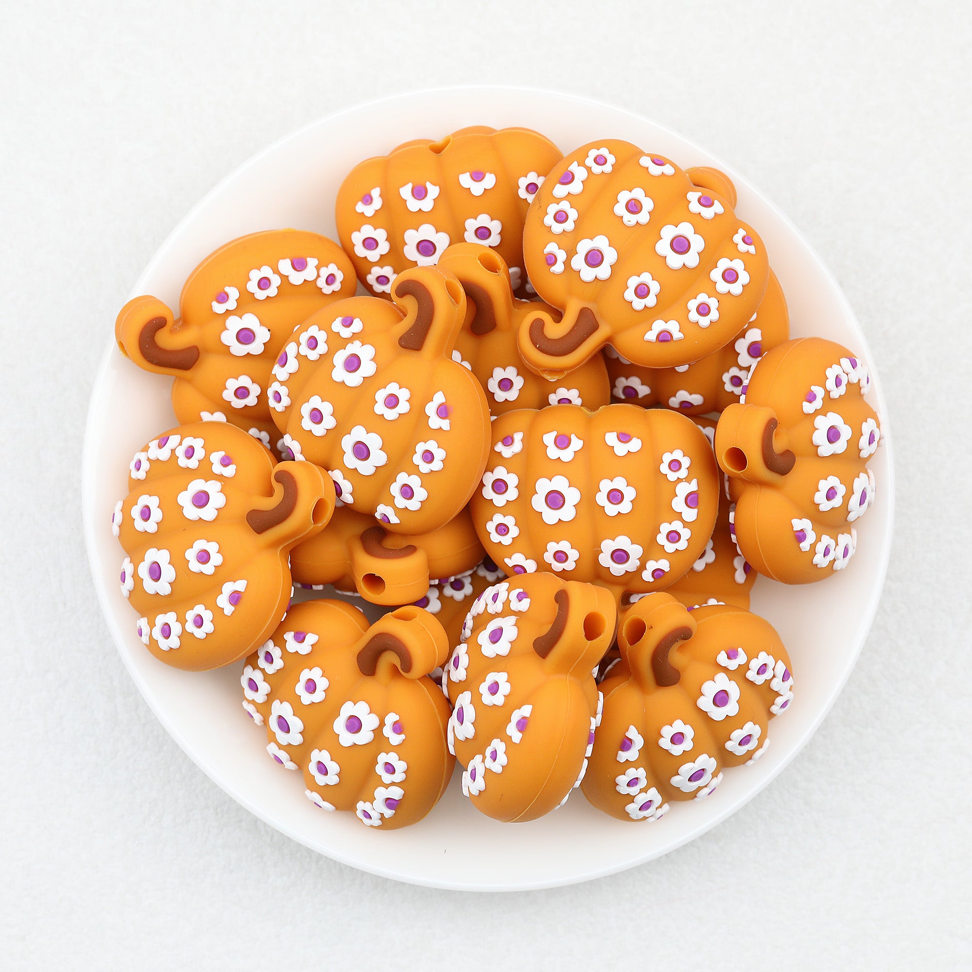Pumpkin 3D Silicone Focal Beads Flower Face 20pcs 2