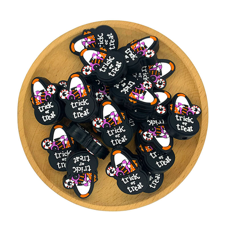 Silicone Focal Beads Halloween Candy Bag With Trick Or Treat Text 2