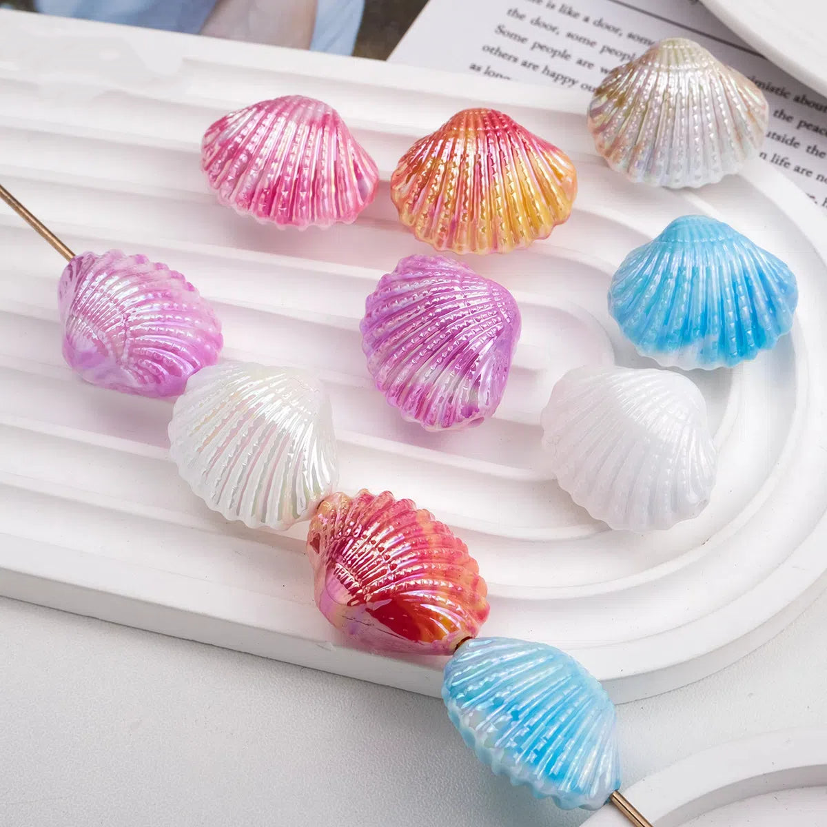 Plating Shell Acrylic Beads 30mm Two Tone Iridescent Scallop 10pcs