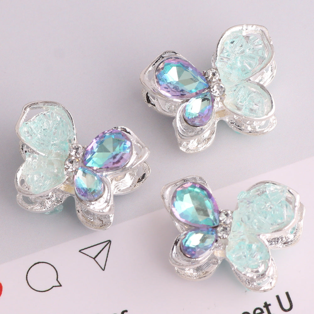 3pcs 20mm Irregular Crystal Rhinestone Butterfly Beads Silver Tone 7