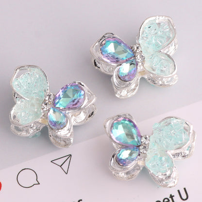 3pcs 20mm Irregular Crystal Rhinestone Butterfly Beads Silver Tone 7
