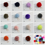 Pom Pom Keychain Plush Violet Faux Fur Ball Gold Ring 8cm