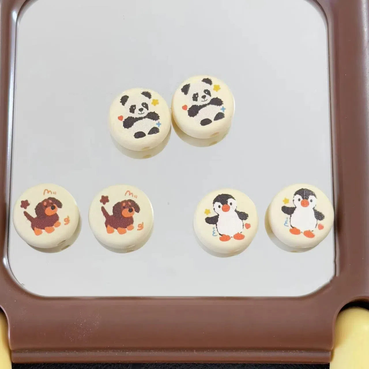 Flat Rubberized Acrylic Beads 16mm Panda Dachshund Pattern 10pcs