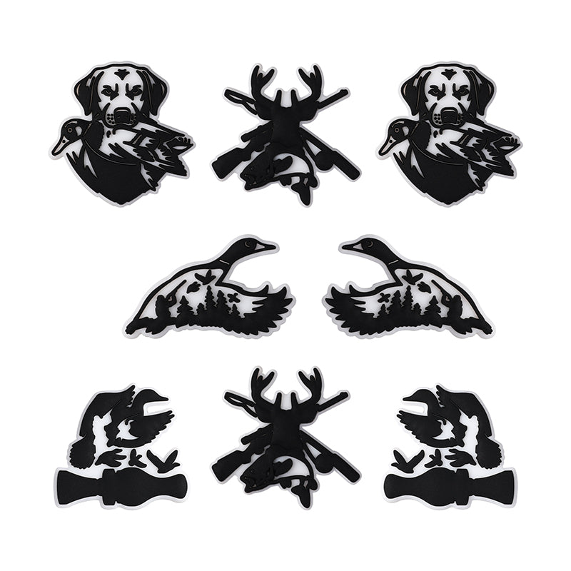Silicone Focal Beads Hunting Season Black and White Wildlife Silhouettes 20pcs