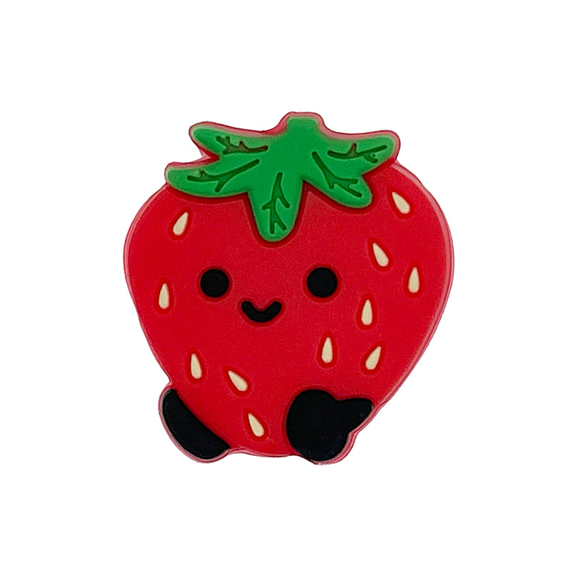 Silicone Focal Beads Strawberry Happy Face With Little Black Feet 20pcs 3