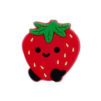 Silicone Focal Beads Strawberry Happy Face With Little Black Feet 20pcs 3