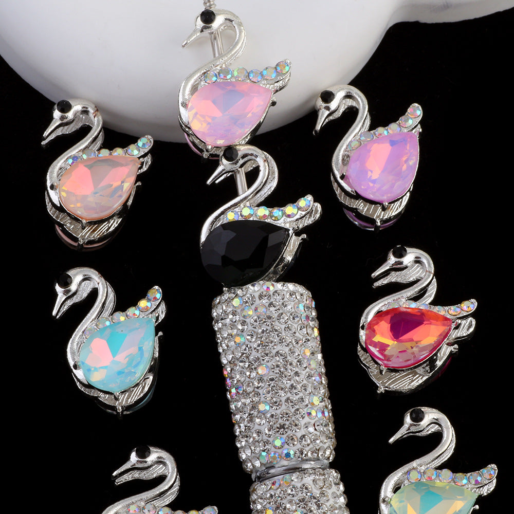24mm Alloy Swan Crystal Rhinestone Beads 2pcs 3