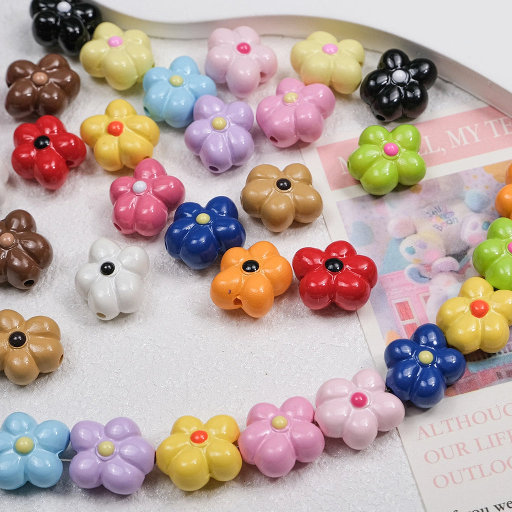 Hand Painted Irregular Flower Acrylic Beads 16mm Enamel Finish 50pcs