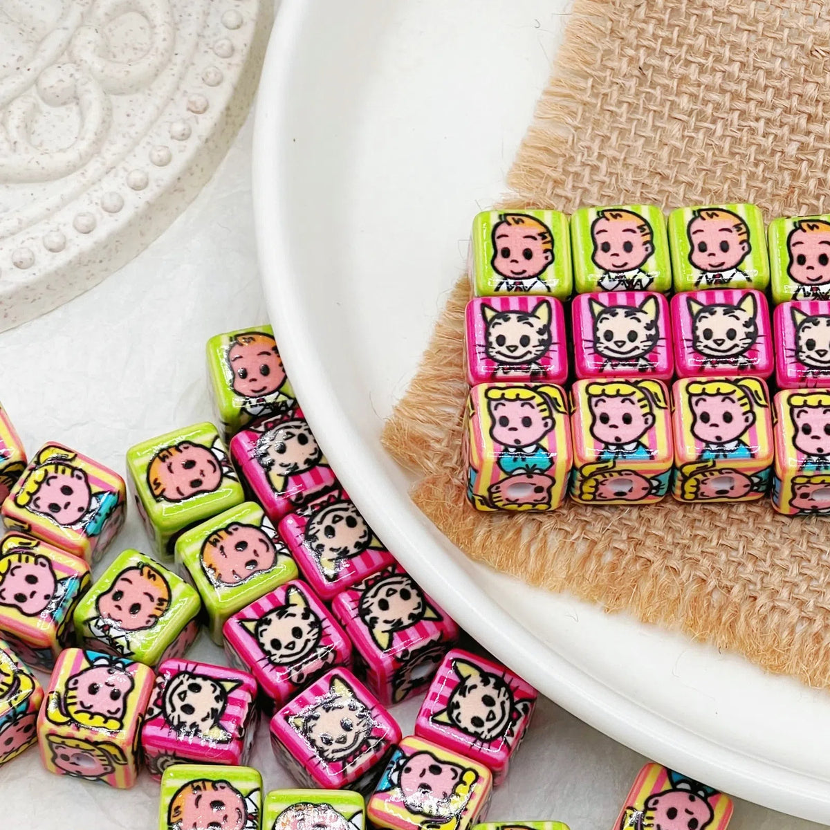 Osamu Harada Series Square Acrylic Beads 14mm Pattern 10pcs