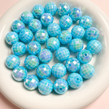 UV Finish Acrylic Plaid Round Beads 16mm Glossy Colorful 10pcs 15