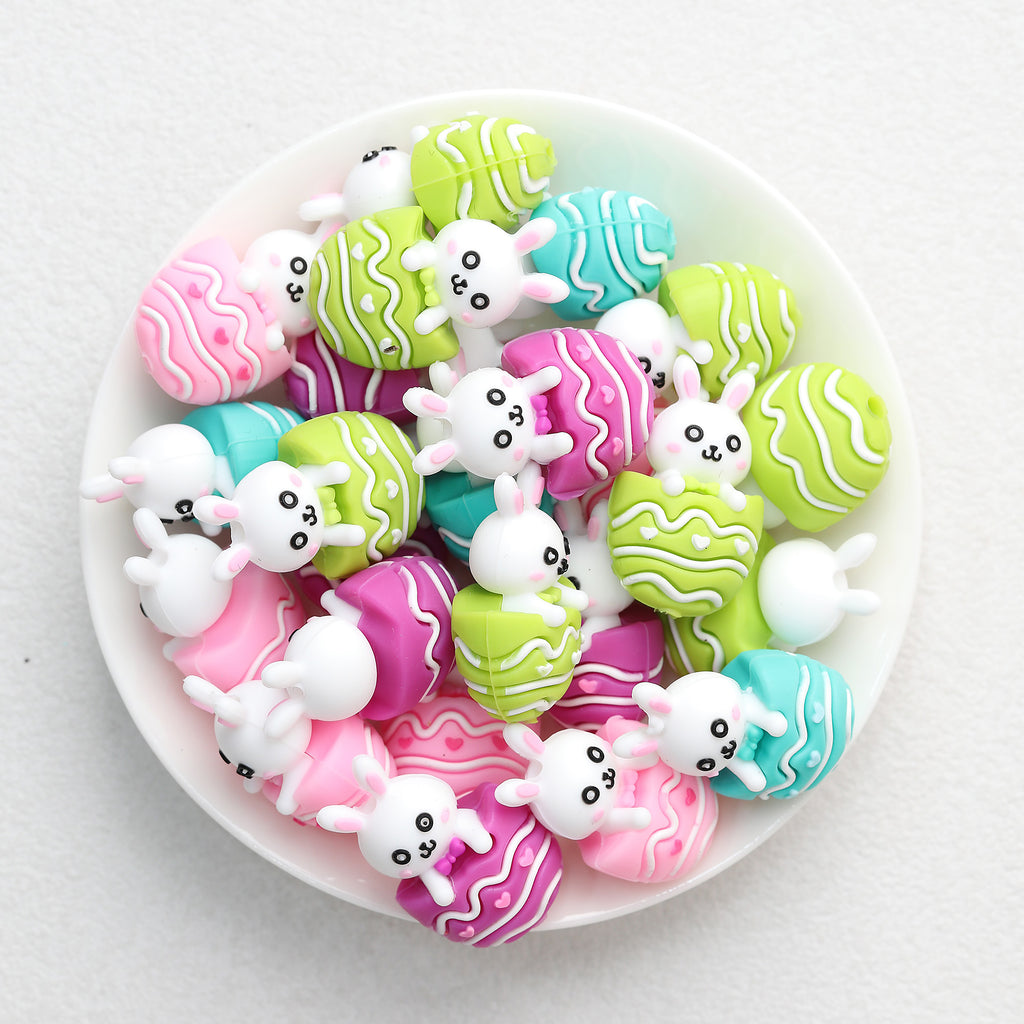 3D Easter Egg Bunny Silicone Focal Beads 20Pcs  2