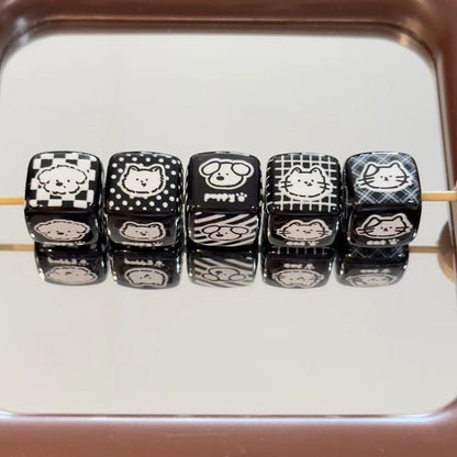 Black Plaid Puppy Square Acrylic Beads 14mm 10pcs 2