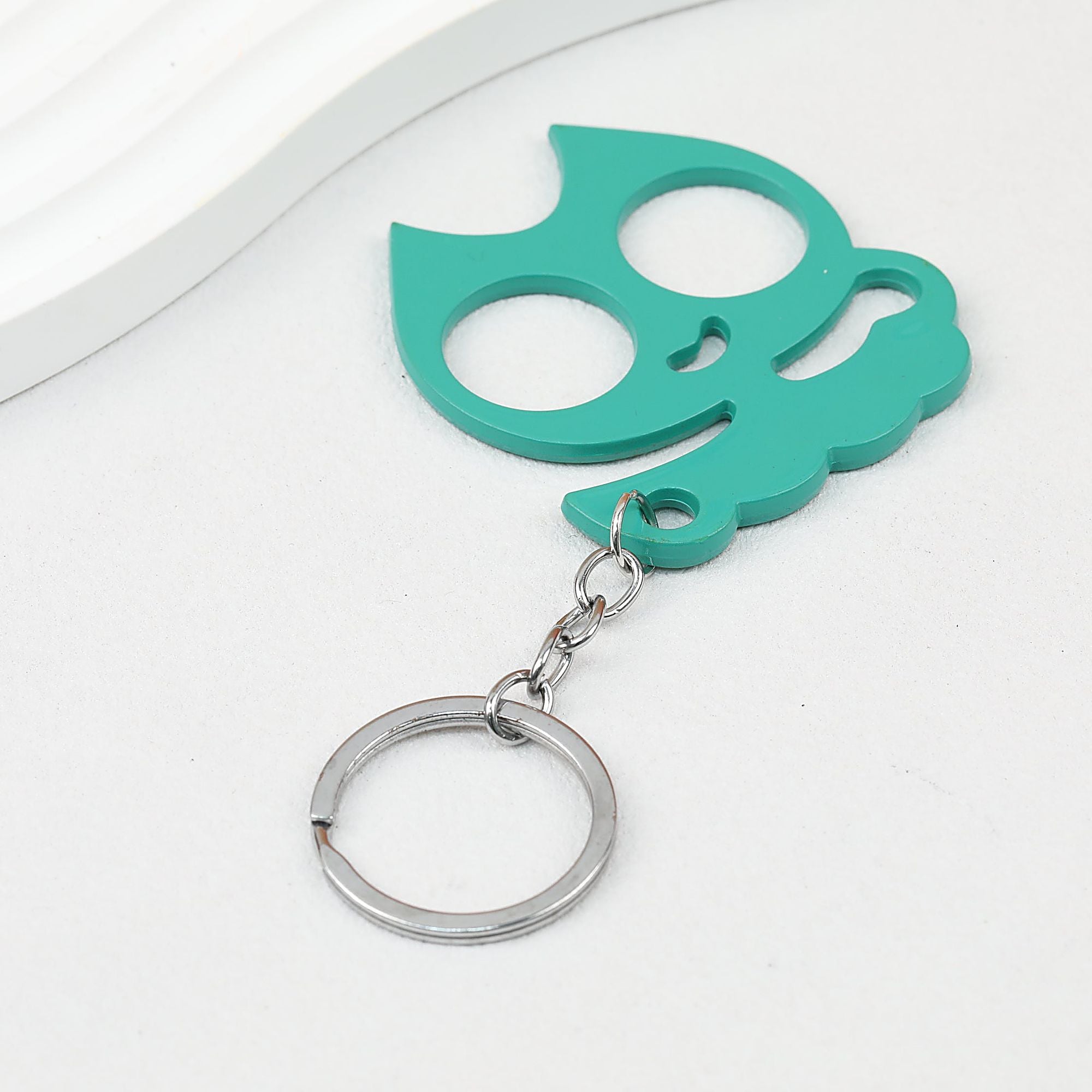 Cat Shaped Self Defense Keychain Survival Finger Clasp Compact - Cyan