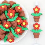3D Red Flower Pot Silicone Focal Beads 20Pcs 
