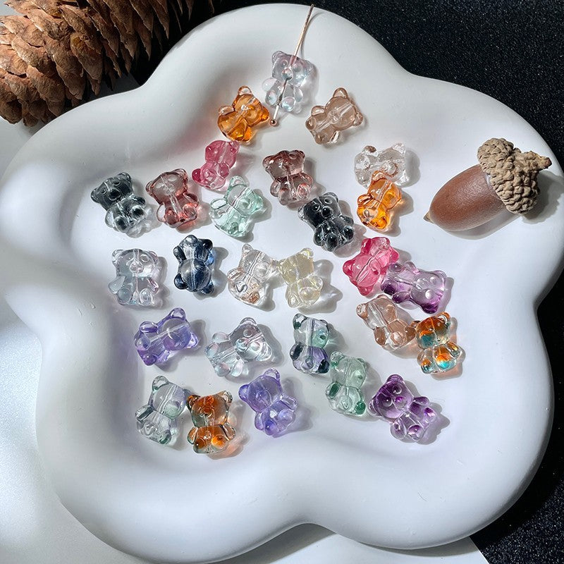 Bear Transparent Glass Beads 12mm 14mm Multicolor 50pcs 6