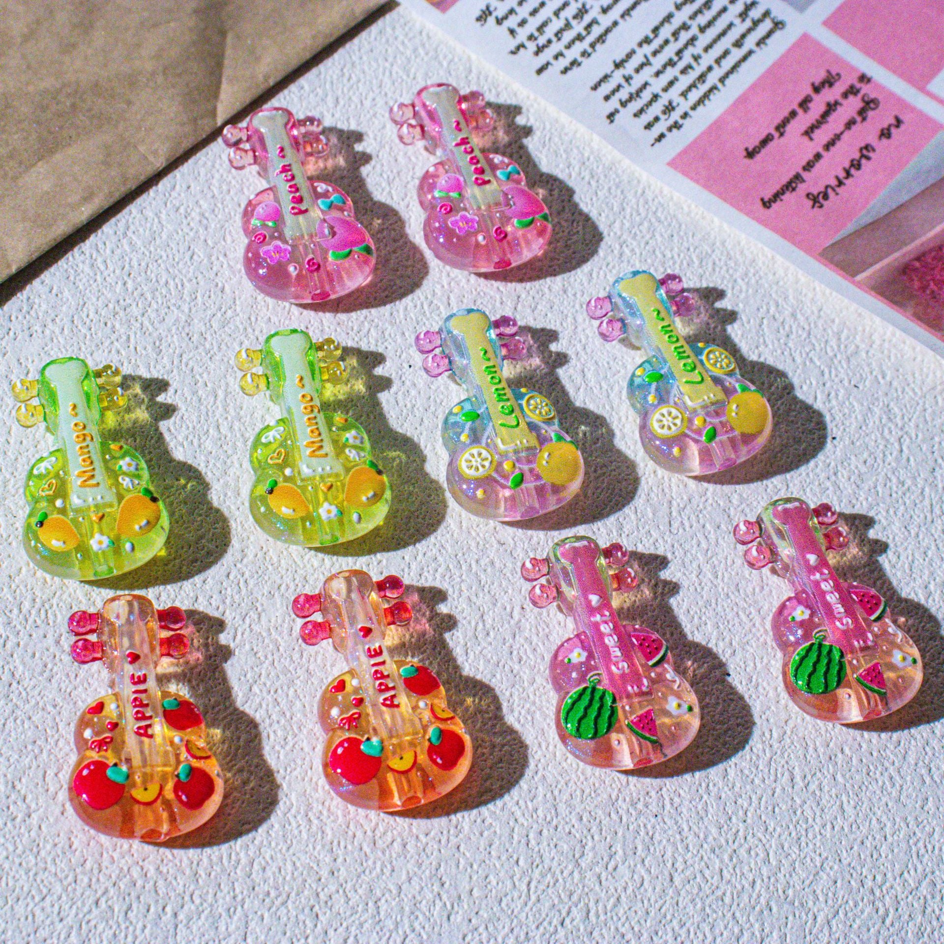 22mm Transparent Glow Colorful Guitar Acrylic Beads 20pcs 2