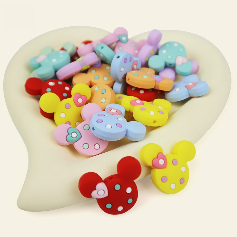 Silicone Focal Beads Mickey Head Polka Dot with Heart Accent 20pcs 5