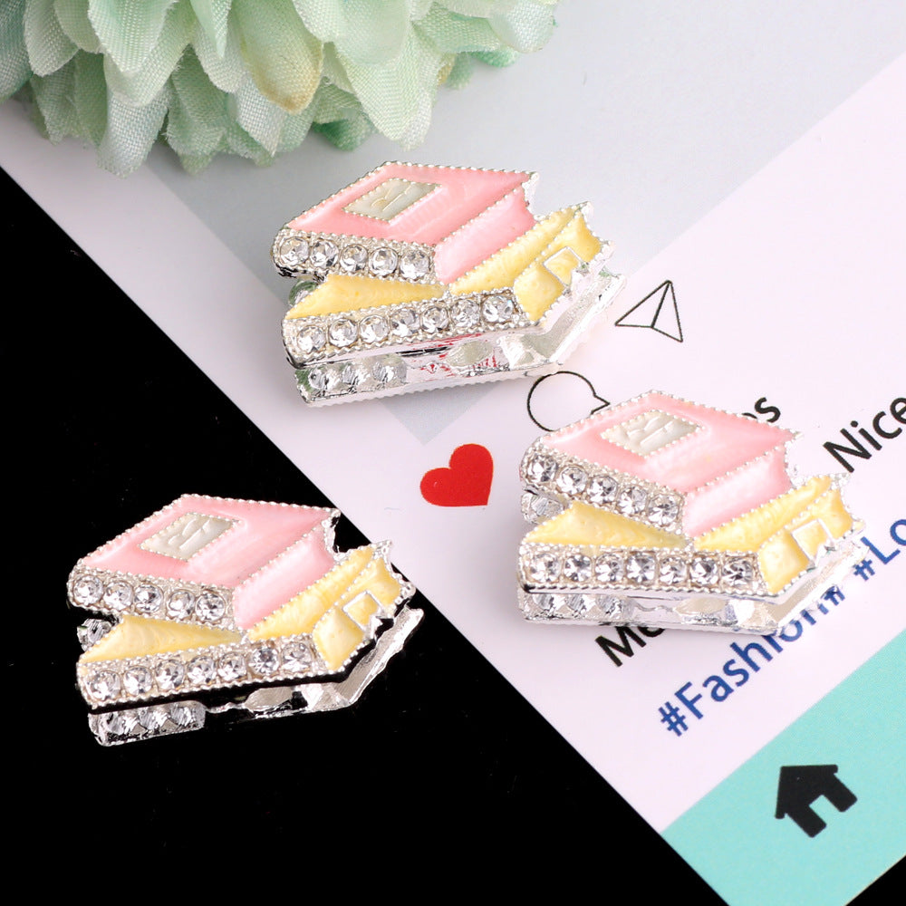 Alloy Rhinestone Stack of Books Beads 23mm 3pcs 7