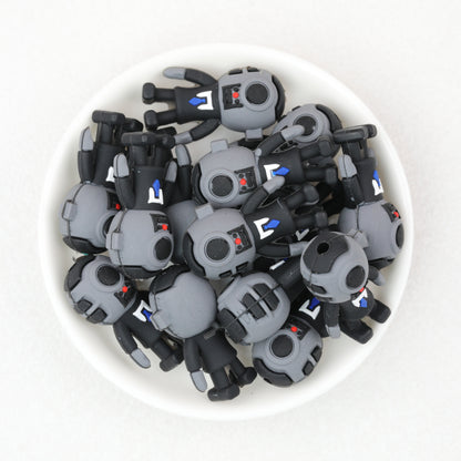 3D Black and White Robot Silicone Focal Beads 20pcs 2