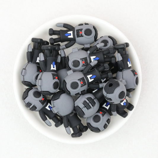 3D Black and White Robot Silicone Focal Beads 20pcs 2