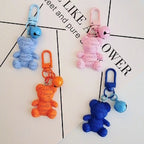 Resin Bear Keychain with Smile Engraving and Bell Charm Colorful 3