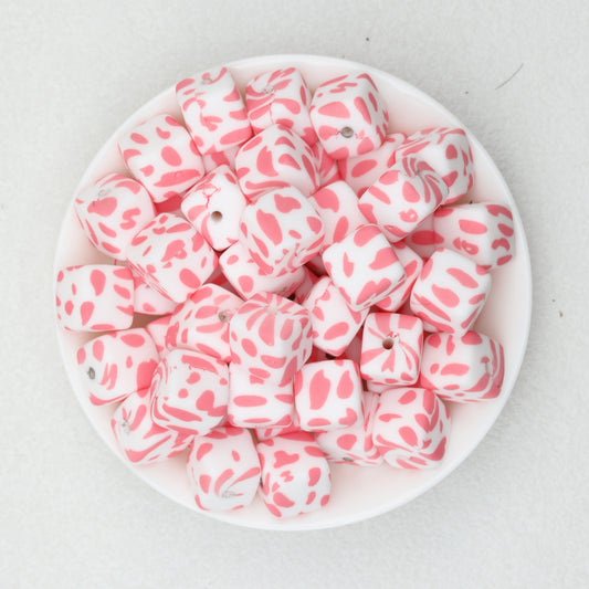 13.5mm Square Leopard Print Silicone Beads 50pcs 2