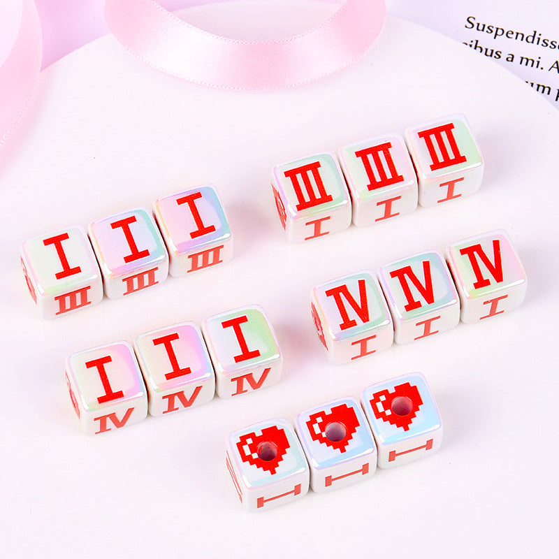 Plated Heart Pattern Acrylic Square Beads 16mm Glossy White Red 10pcs 6