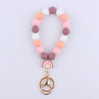 Rainbow Silicone Bead Wristlet Keychain with Rainbow Charm 6