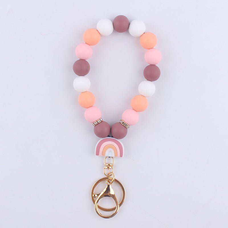 Rainbow Silicone Bead Wristlet Keychain with Rainbow Charm 6