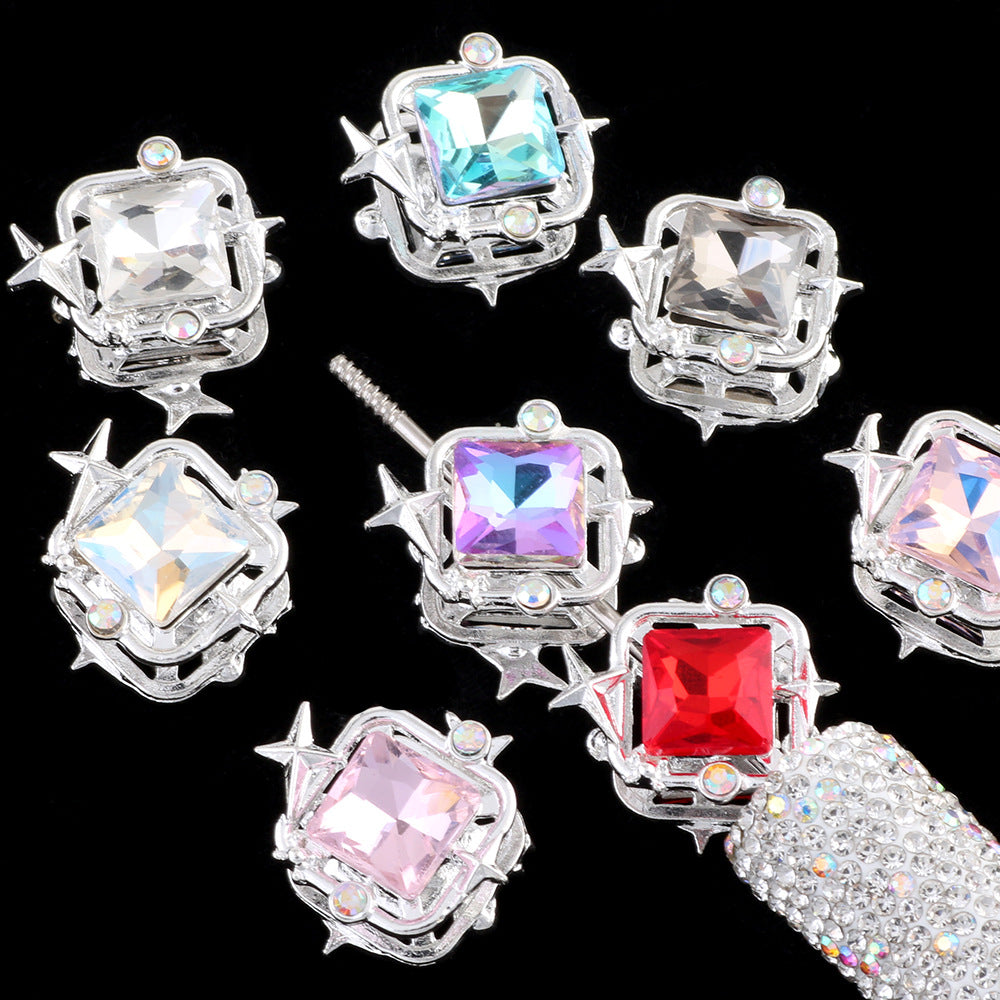 Rhinestone Alloy Star Frame Square Beads 23mm 5pcs 2