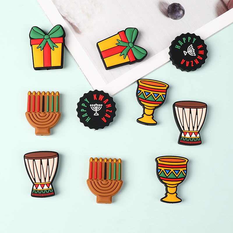 Silicone Focal Beads Kwanza Festival Candles Drums Gift Symbols 20pcs 4