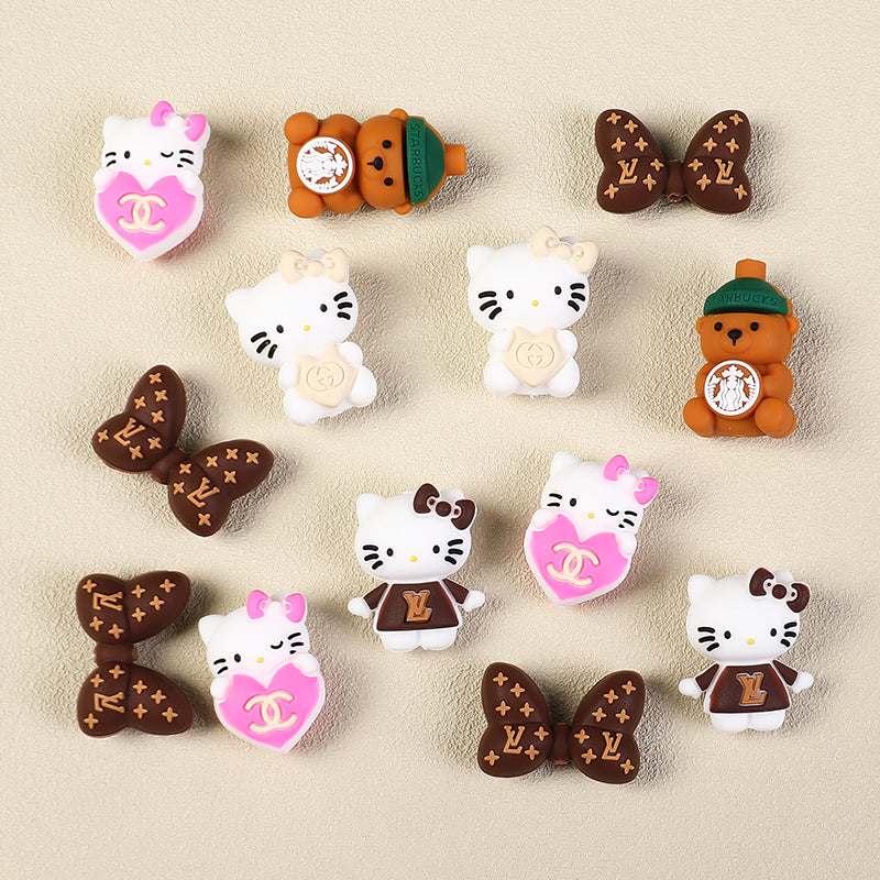 3D Designer Style Silicone Focal Beads Cat Bear Heart Shapes 20pcs 5