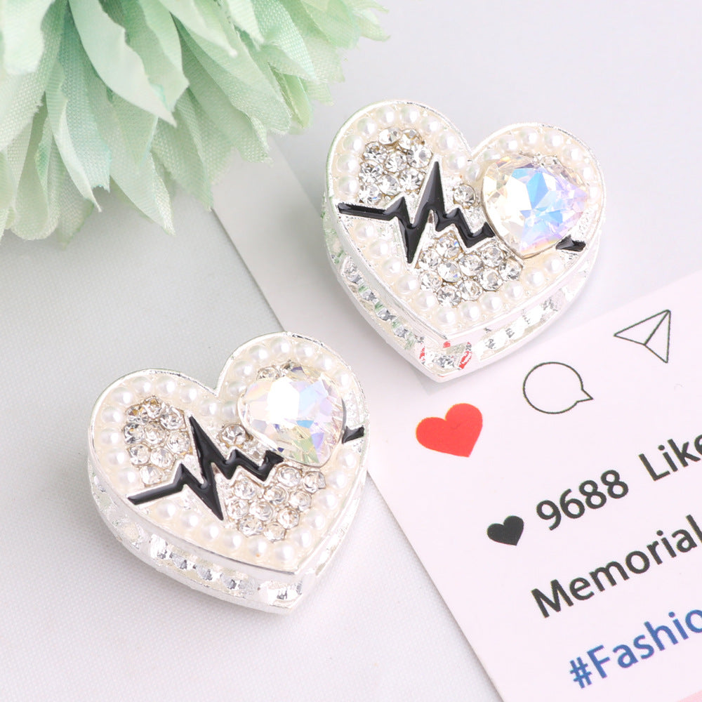 Fancy Heart Shape Crystal Rhinestone Alloy Beads 22mm 3pcs 6