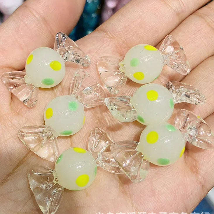 Lampwork Glass Beads Candy Shape 15x28mm Transparent Polka Dotted Stripe 4pcs 3