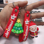 Soft Rubber Christmas Tree and Santa Claus Keychain with Red Strap