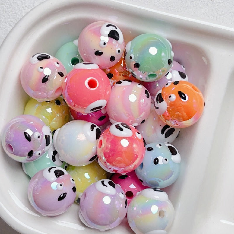 Hand Painted Bear Round Acrylic Beads 16mm Pastel Colors 10pcs 11