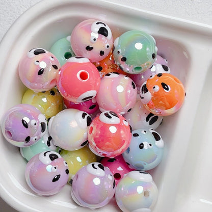 Hand Painted Bear Round Acrylic Beads 16mm Pastel Colors 10pcs 11
