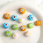 Colorful 12mm Square Glass Flower Beads 10pcs