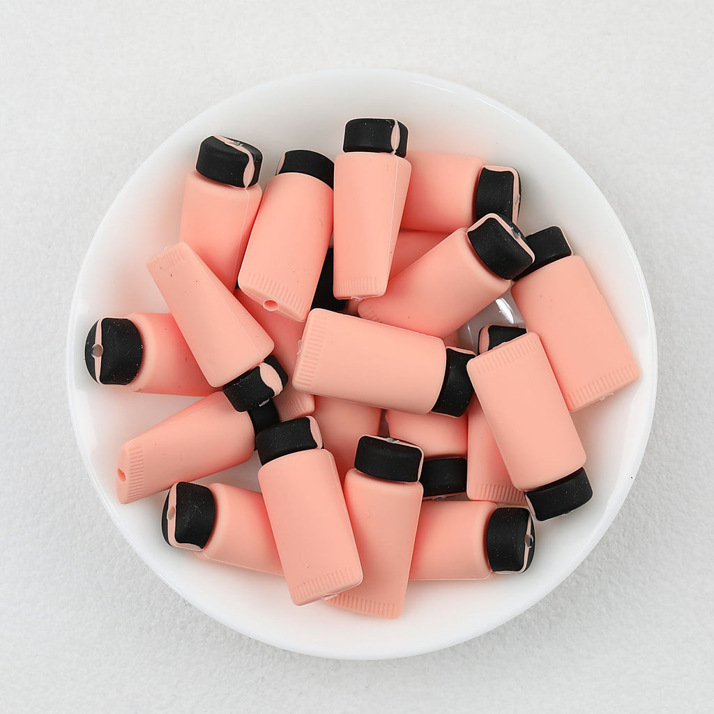 3D Beige Black Makeup Tube Silicone Focal Beads 20 Pcs