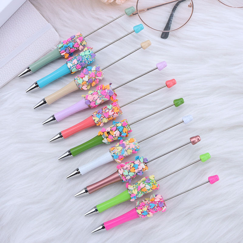 Beadable Pen with Heart Confetti and Rhinestone 2