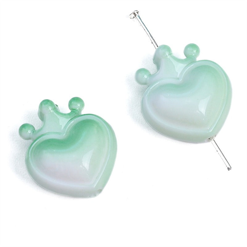 Heart Crown Acrylic Beads 17x19mm Glossy Pastel and Black 8pcs 5